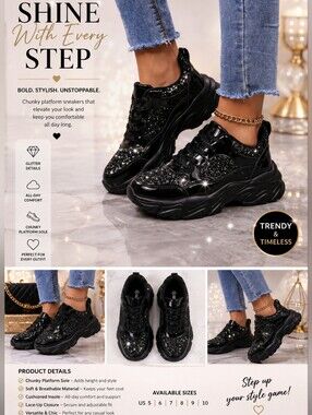 *"BLACK CHUNKY GLITTER 🪩 PLATFORM SNEAKERS - WOMEN'S**🖤🪩💲💲💲💲💲